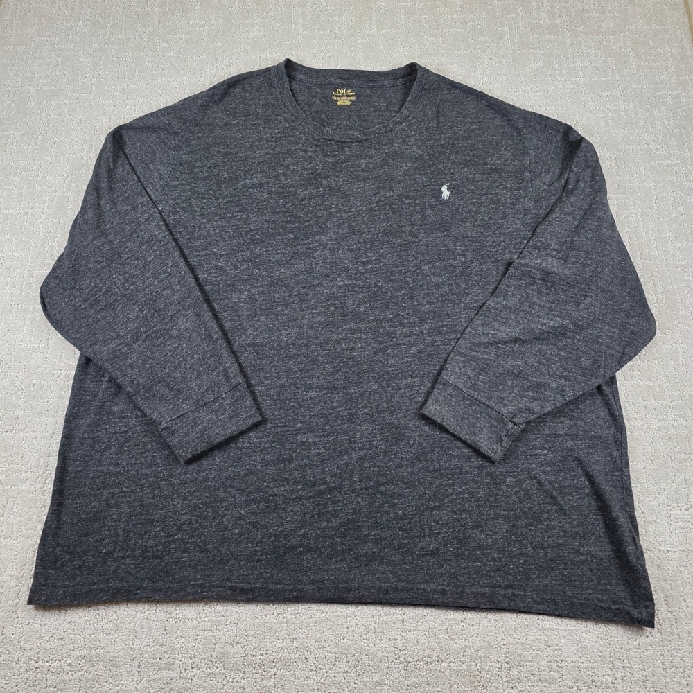 Polo Ralph Lauren Mens 4XB Charcoal Black Heathered Long Sleeve Pony Logo Tshirt